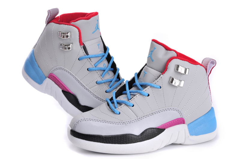 New Jordan 12 Miami Grey Blue Black Red For Kids